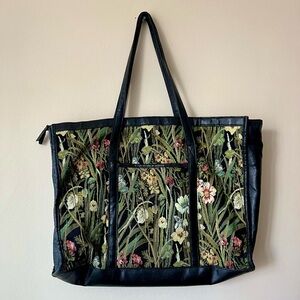 Vintage Tapestry Tote Bag Leather Floral
